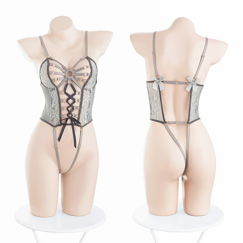 Second Skin Temptation Crotchless Bustier Set with Seductive Bust Restraining