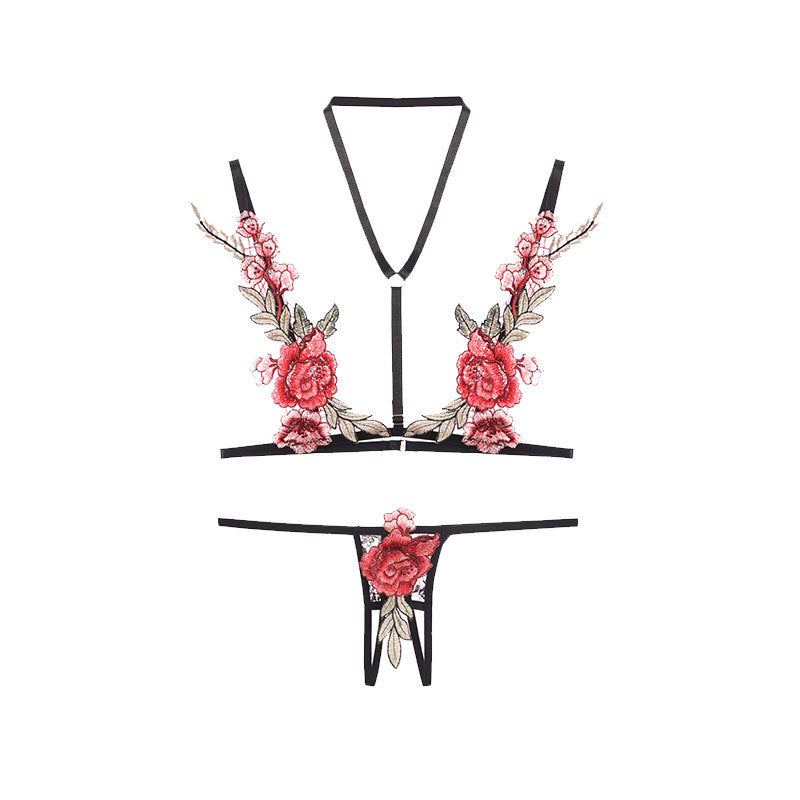 Vintage Floral Embroidered Bra Set